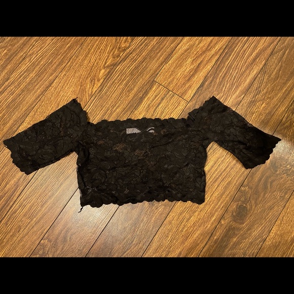 Victoria Secret Black Lace Crop Top Off Shoulder Dmall - Picture 2 of 4